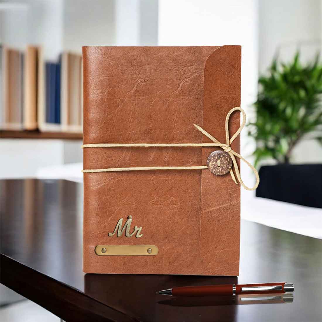 Customized Diary with Name and Charms  Premium PU Leather Diaries and Brown Pen