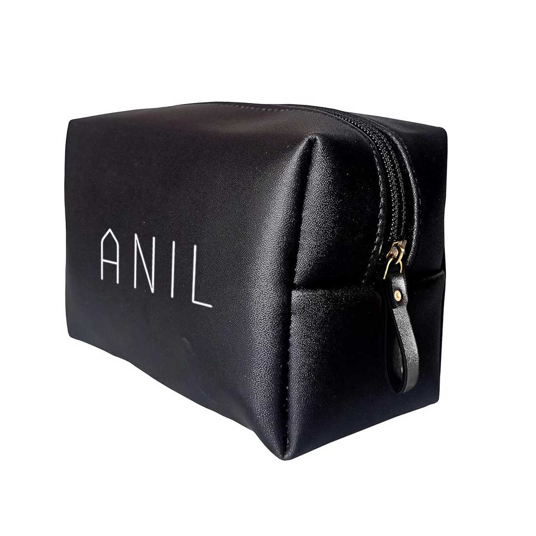 Traveling Pouch with Name - Black Leather Organizer Pouch