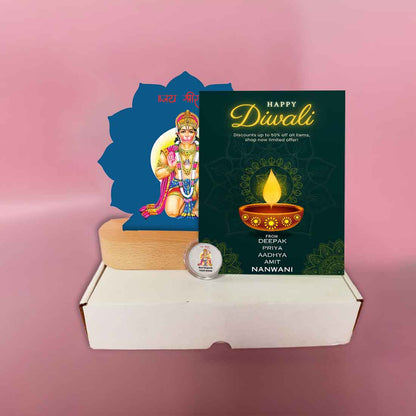 Diwali Gift Set with Lord Hanuman Lamp 10 gm Silver Coin and Greeting Card