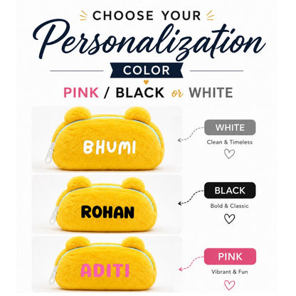 Personalised Pencil Pouch with 3D Ears & Custom Name | Birthday Gift for Kids | Plush Faux Fur