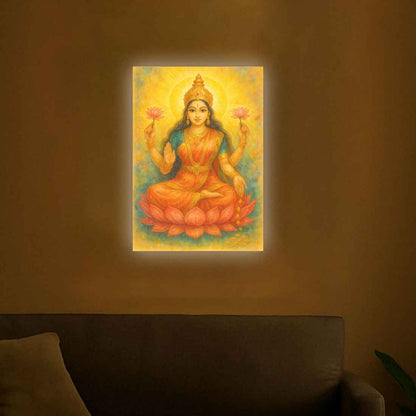 Goddess Lakshmi Photo Frame with Built-in LED-Laxmi Light Wall Art