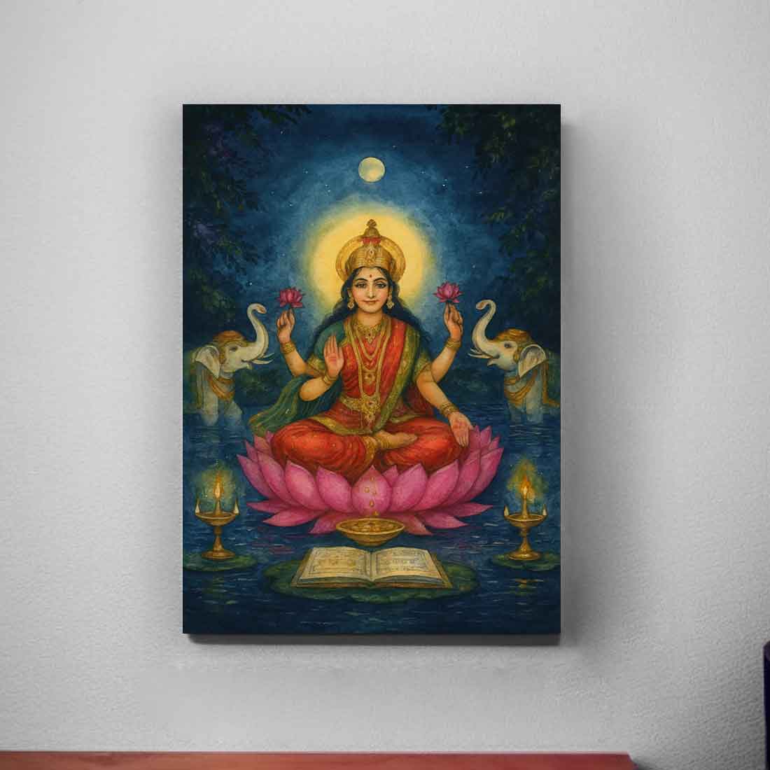 God Lakshmi Photo Frame with Built in LED-Laxmi Devi Light Wall Art