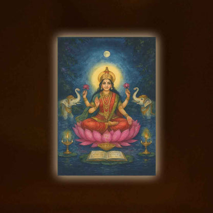 God Lakshmi Photo Frame with Built in LED-Laxmi Devi Light Wall Art