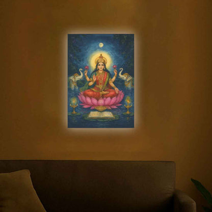 God Lakshmi Photo Frame with Built in LED-Laxmi Devi Light Wall Art
