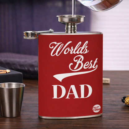Hip Flask-FATHERS DAY-World Best Day Retro-Red