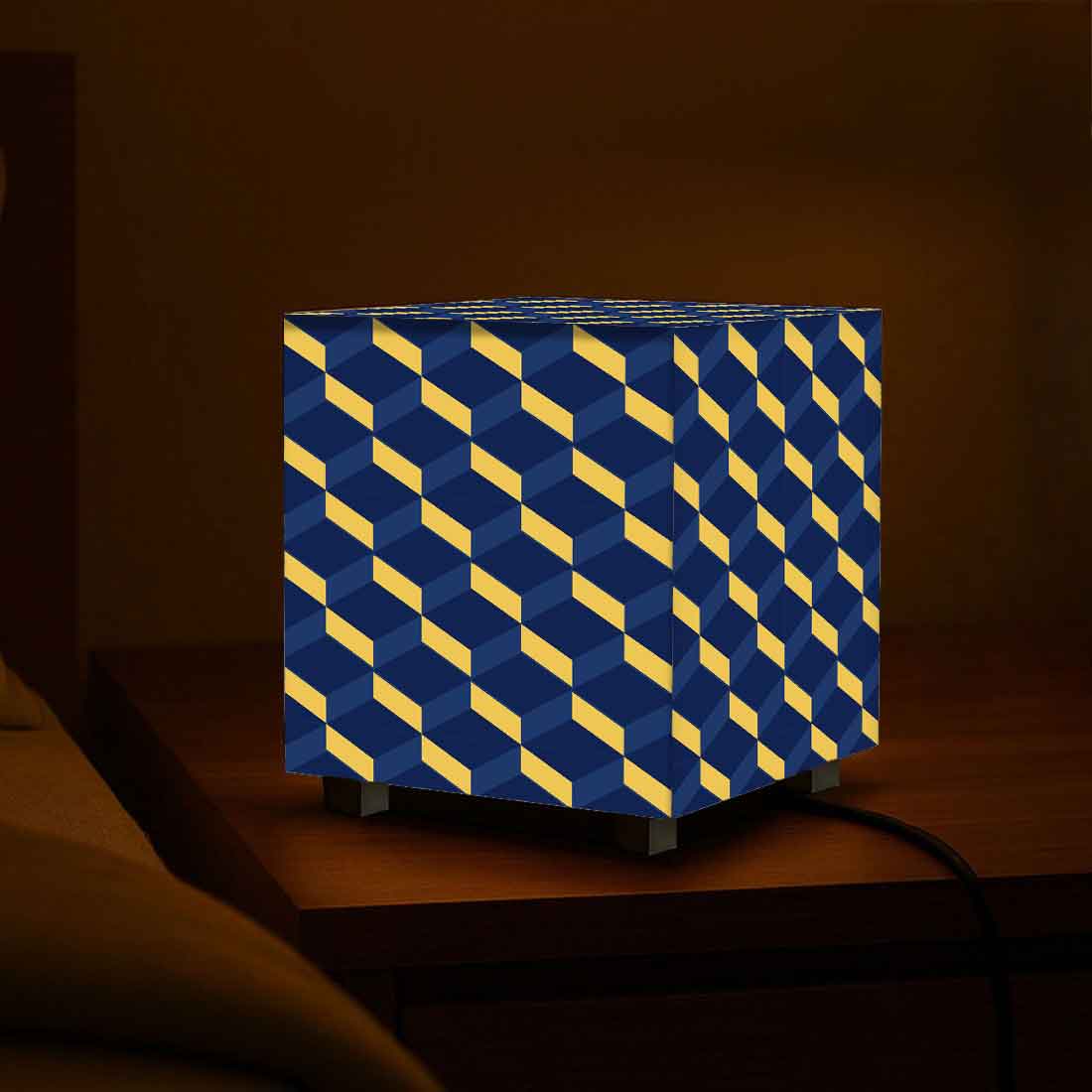 Nutcase Designer Table Lamp for Bedroom – Compact Cube LED Light for Home - Geometric