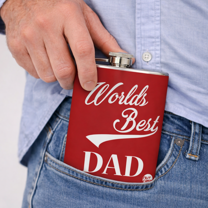 Hip Flask-FATHERS DAY-World Best Day Retro-Red