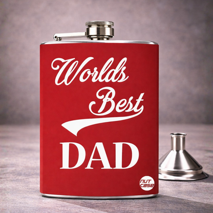 Hip Flask-FATHERS DAY-World Best Day Retro-Red