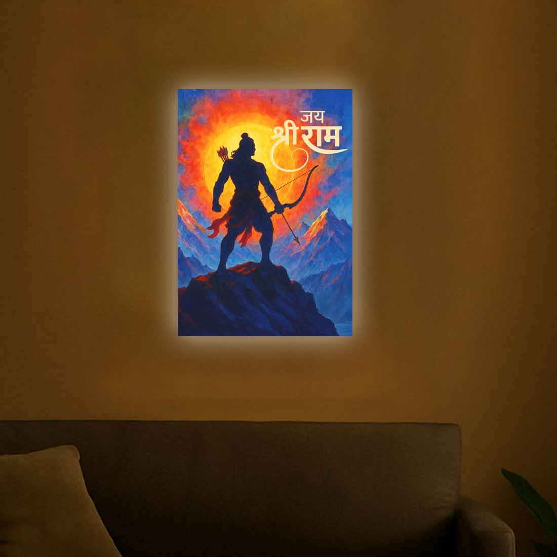 Divine Shree Ram Photo Frame with LED Light – Acrylic Wall Art for Home & Office