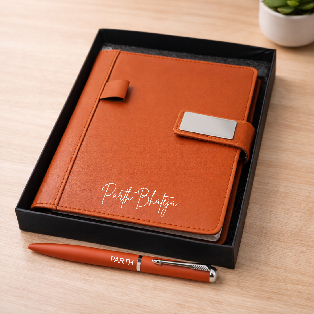 Customized Diary with Name Matching Engraved Pen | Premium Leatherette Diary with Name Black Gift Box