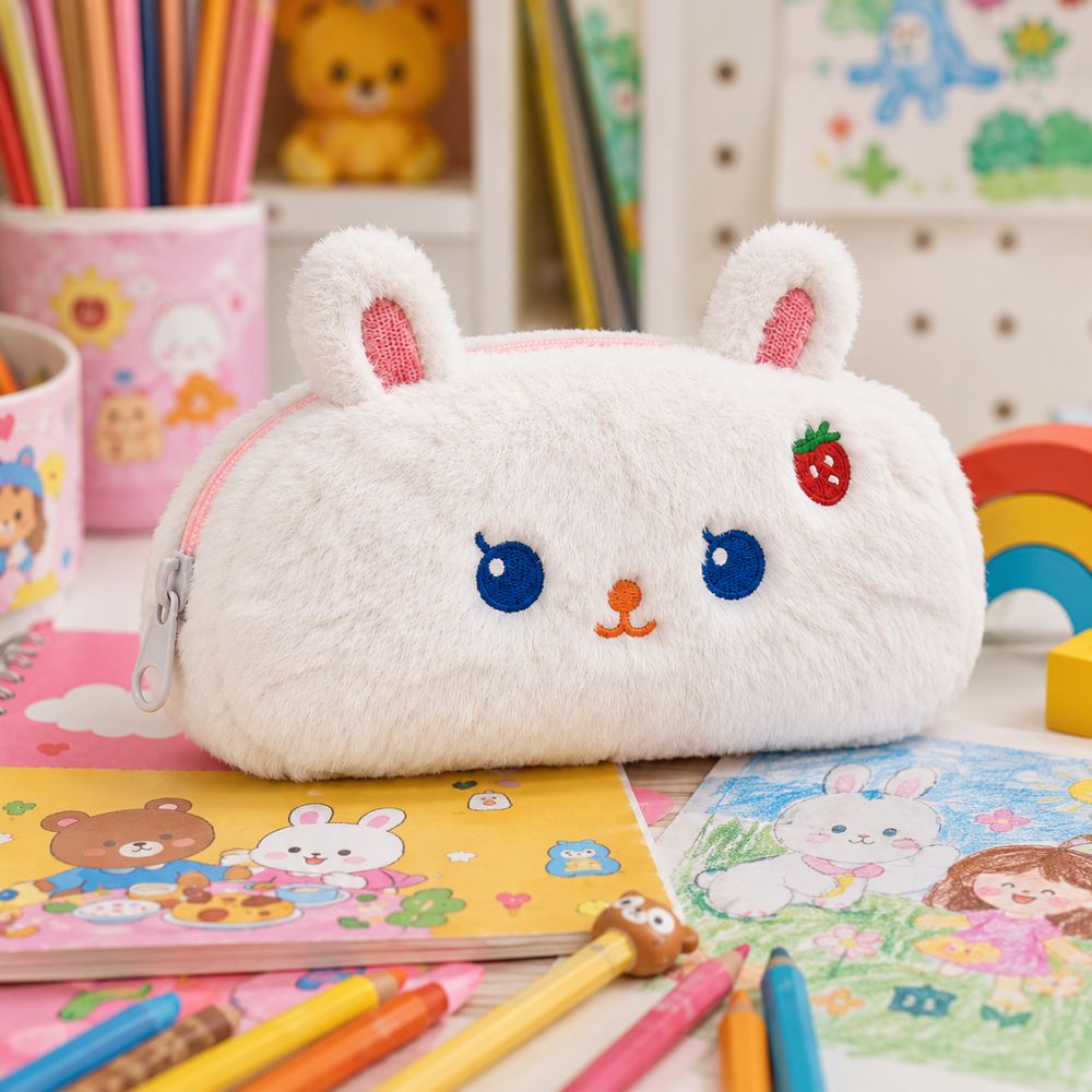 Customised Pencil Pouch with 3D Ears | Birthday Gift for Kids | Plush Faux Fur Pencil Box