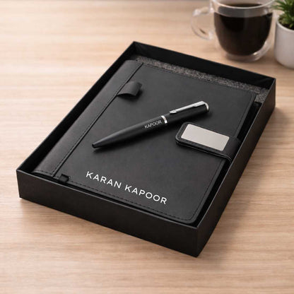 Personalized Diary with Matching Engraved Pen | Customized Leatherette Diary Pen with Name and Premium Black Gift Box