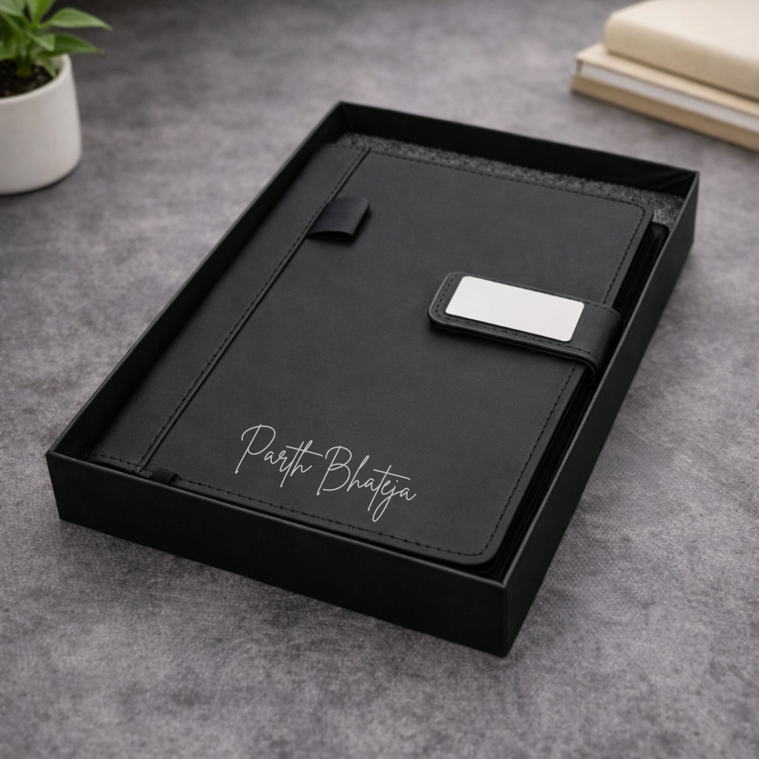 Customized Diary with Name Matching Engraved Pen | Premium Leatherette Diary with Name Black Gift Box