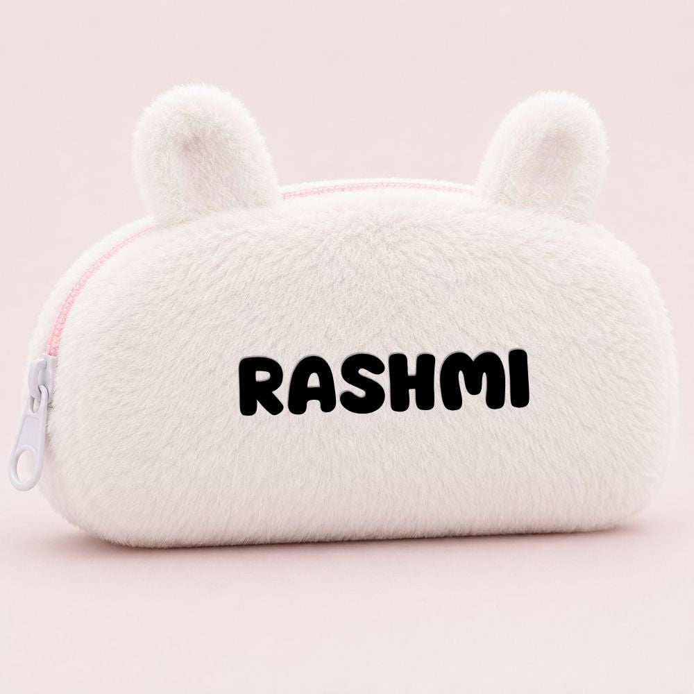 Customised Pencil Pouch with 3D Ears | Birthday Gift for Kids | Plush Faux Fur Pencil Box
