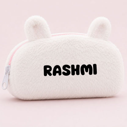 Customised Pencil Pouch with 3D Ears | Birthday Gift for Kids | Plush Faux Fur Pencil Box