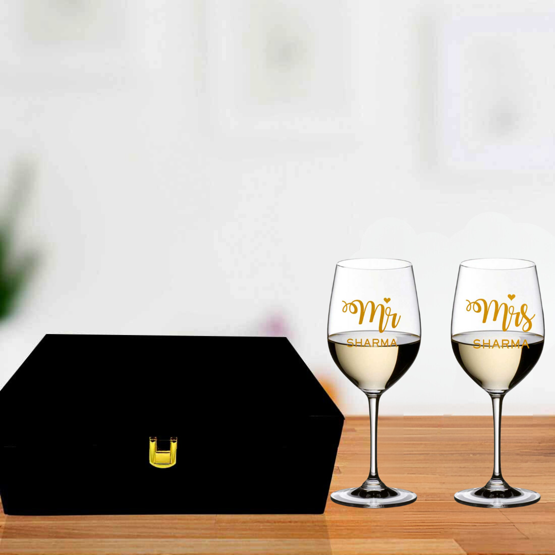 Custom Wine Glasses Set Of 2 Gifts for Couples - Mr & Mrs