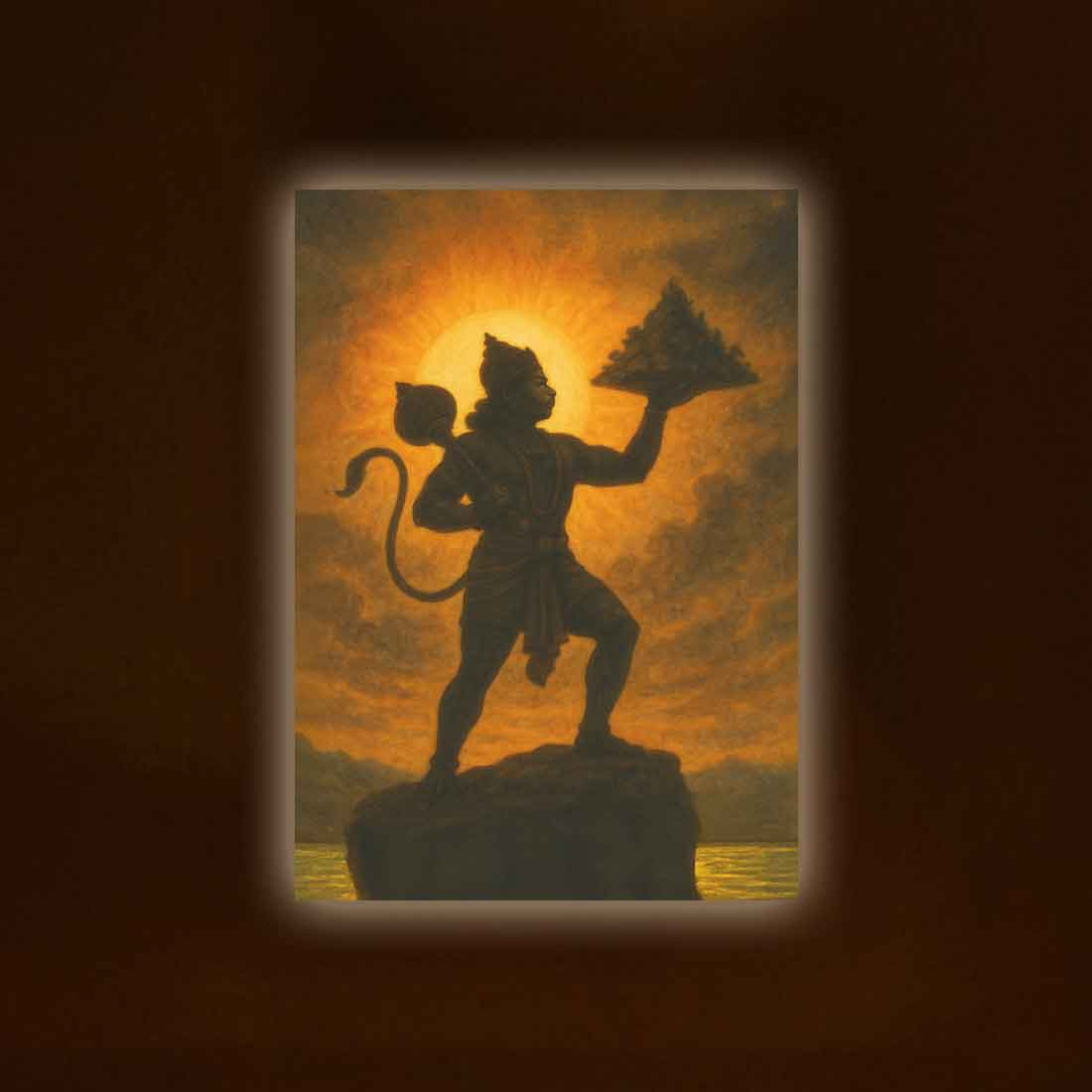 Hanuman Photo Frame with LED Light – Divine Wall Décor for Home & Pooja Room