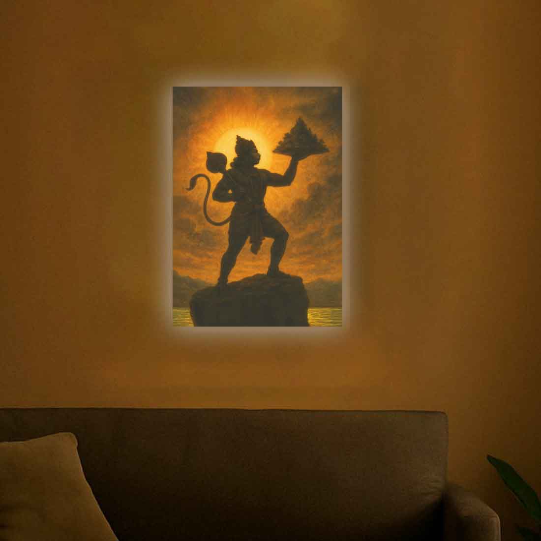 Hanuman Photo Frame with LED Light – Divine Wall Décor for Home & Pooja Room