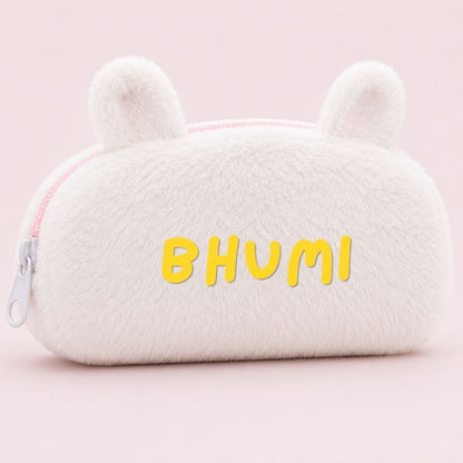 Customised Pencil Pouch with 3D Ears | Birthday Gift for Kids | Plush Faux Fur Pencil Box