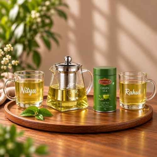 Personalized Kettle with Cups Gift Set | Green Tea Infuser Pot Set | Diwali Gift Hamper for Tea Lovers