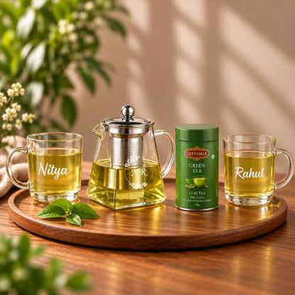Personalized Kettle with Cups Gift Set | Green Tea Infuser Pot Set | Diwali Gift Hamper for Tea Lovers