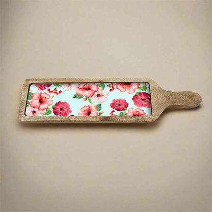 Stylish Serving Platter Tray For Dry Snacks Wooden Tray - Hibiscus Flower