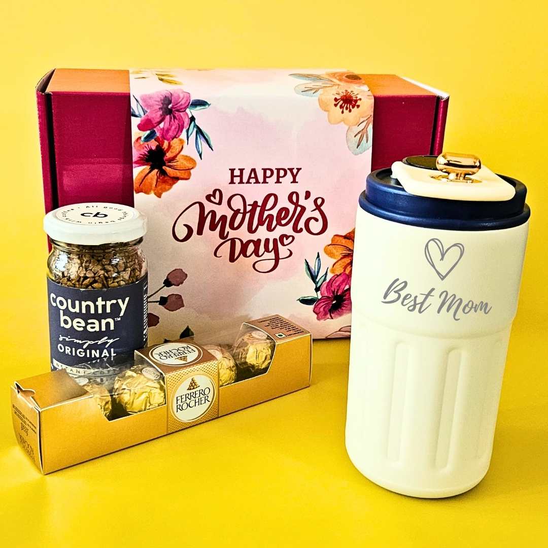 Mother’s Day Gift Box – Custom Temperature Controled Coffee Tumbler, 100% Arabica Coffee & Ferrero Rocher Chocolates