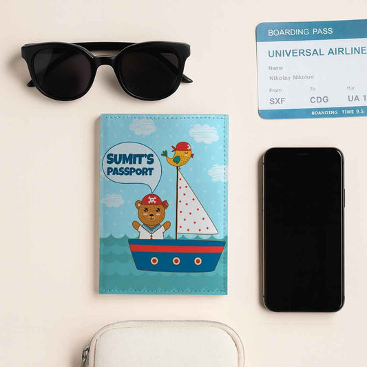 Customized Travel Document Holder  -Ship & Bear Blue