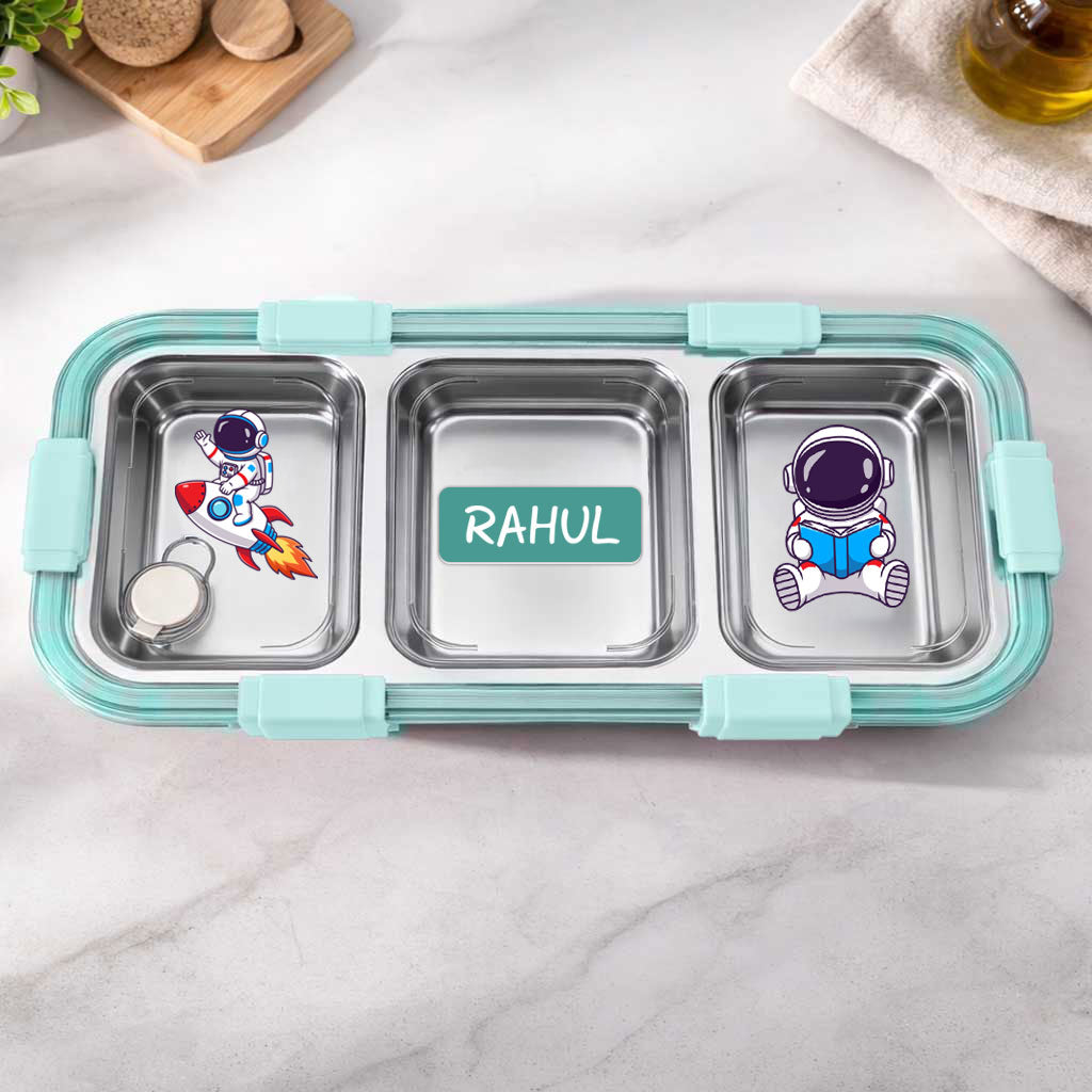 Personalized Insulated Tiffin Box Stainless Steel 3 Compartment Leak-Proof Lunch Box