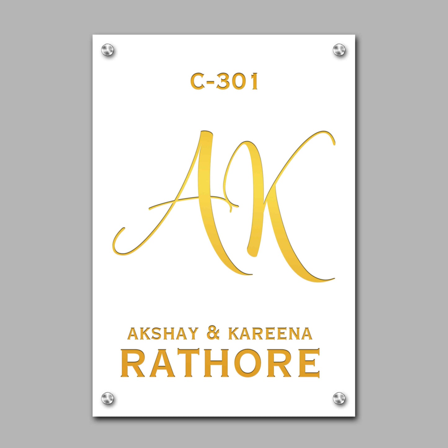 Vertical Name Plate for Home - Premium Nameplate with Golden Debossed Details
