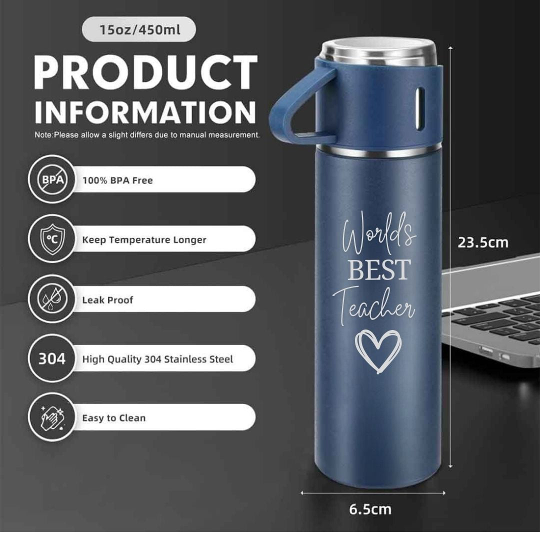 Coffee Flask 500ml Stainless Steel Thermos with 3 Cups-Perfect Teacher Day Gift