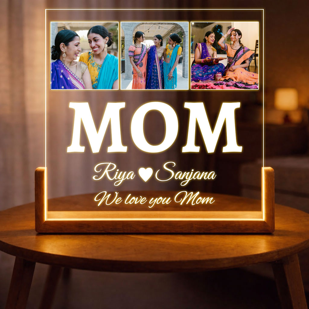 Custom Photo Lamp for Mom – LED Acrylic Desk Wooden Base Gift for Mother’s Day, Birthday Gift for Mom