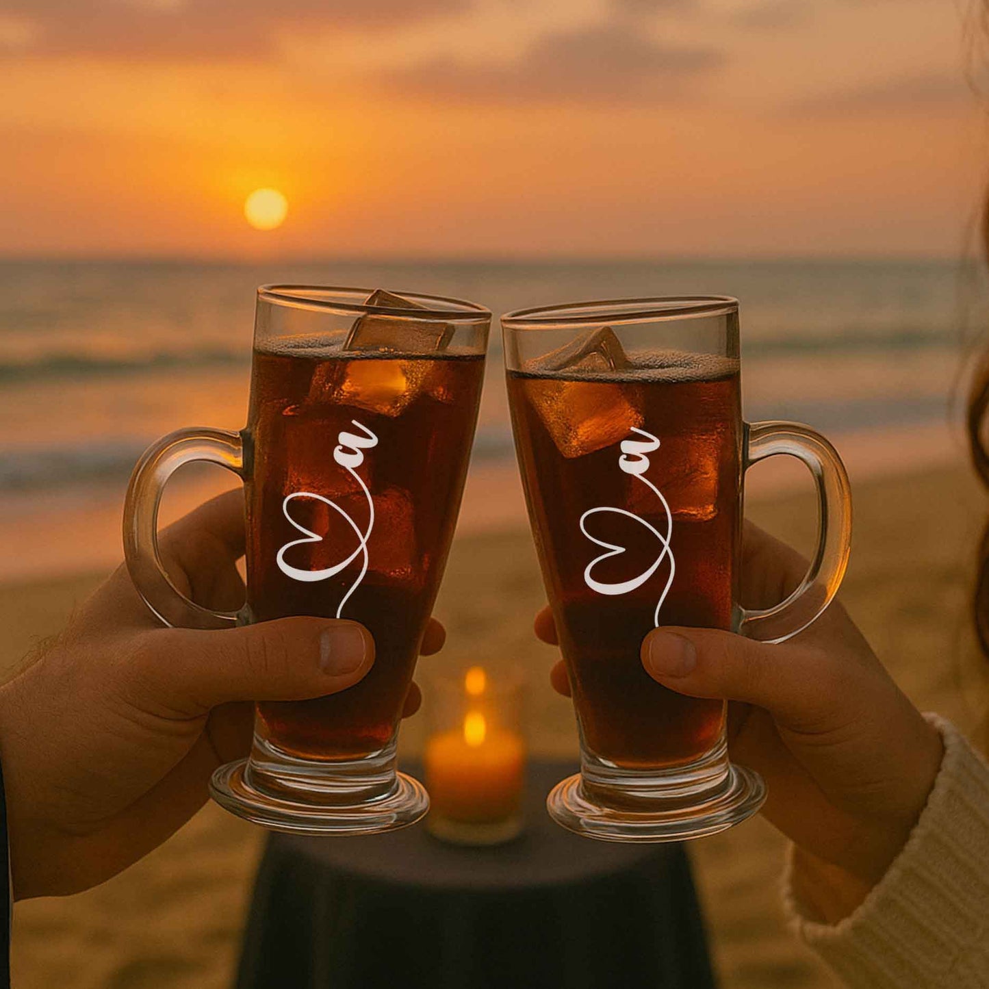 Couples Coffee Mugs Customised Coffee Cups Tall Latte, Cappuccino, Hot Chocolate Glass - Set of 2