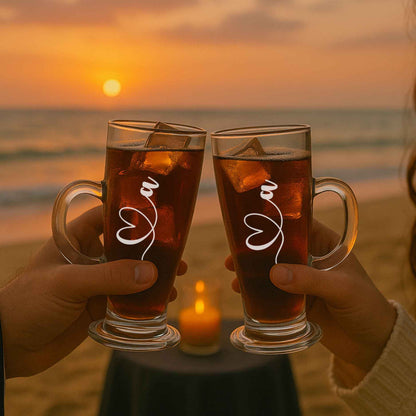 Couples Coffee Mugs Customised Coffee Cups Tall Latte, Cappuccino, Hot Chocolate Glass - Set of 2