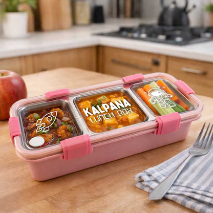 Personalized Insulated Tiffin Box Stainless Steel 3 Compartment Leak-Proof Lunch Box