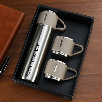 Personalized Travel Mug Thermos With 2 Cups Corporate Gift Set Box -  Add Your Company Name