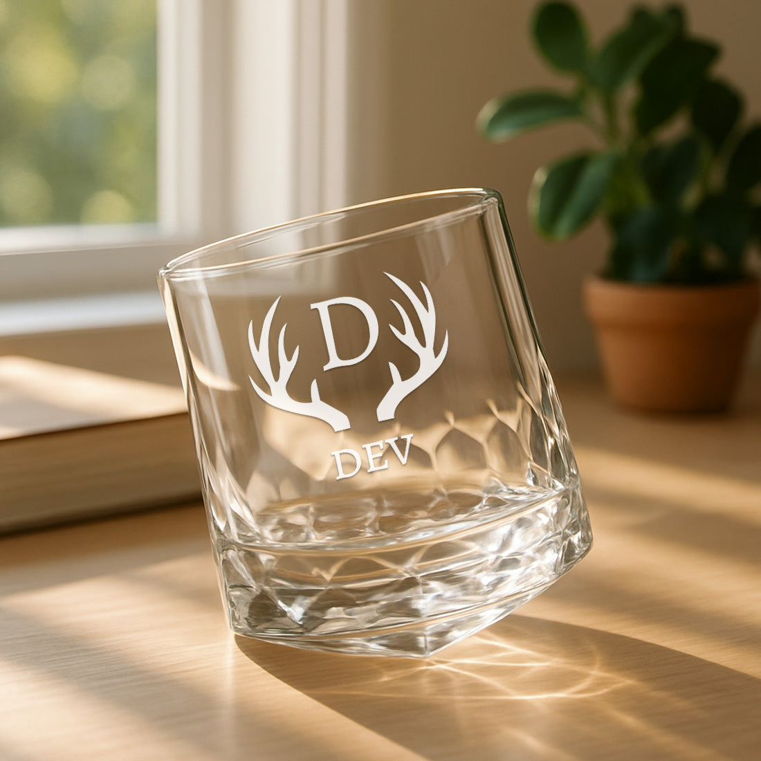 Engraved Whiskey Glass with Name – Set of 2 Rotating Diamond Whisky Glasses for Gifting