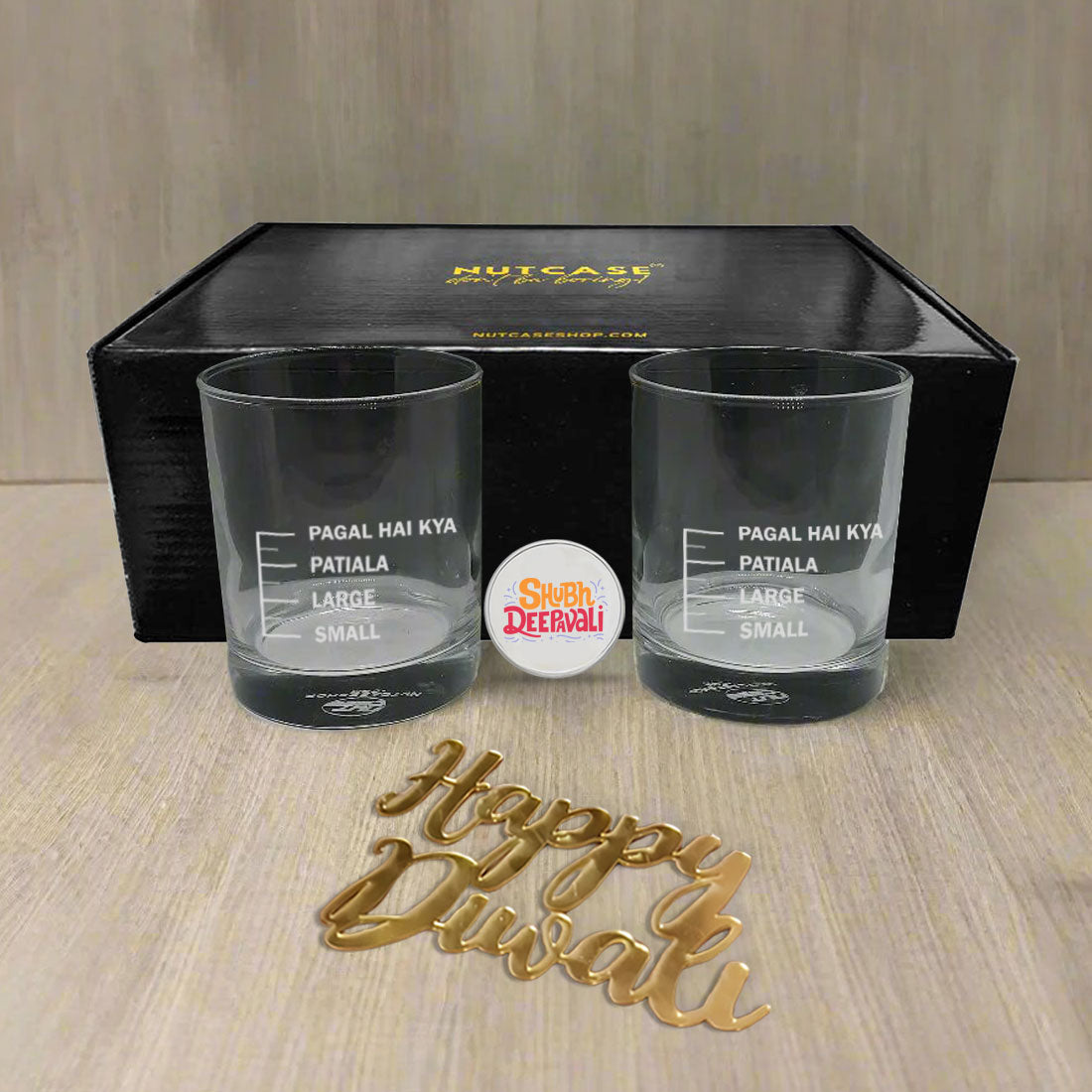 Nutcase Diwali gift Set Engraved Whiskey Glasses Premium PU Leather Box