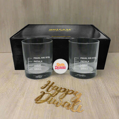 Nutcase Diwali gift Set Engraved Whiskey Glasses Premium PU Leather Box