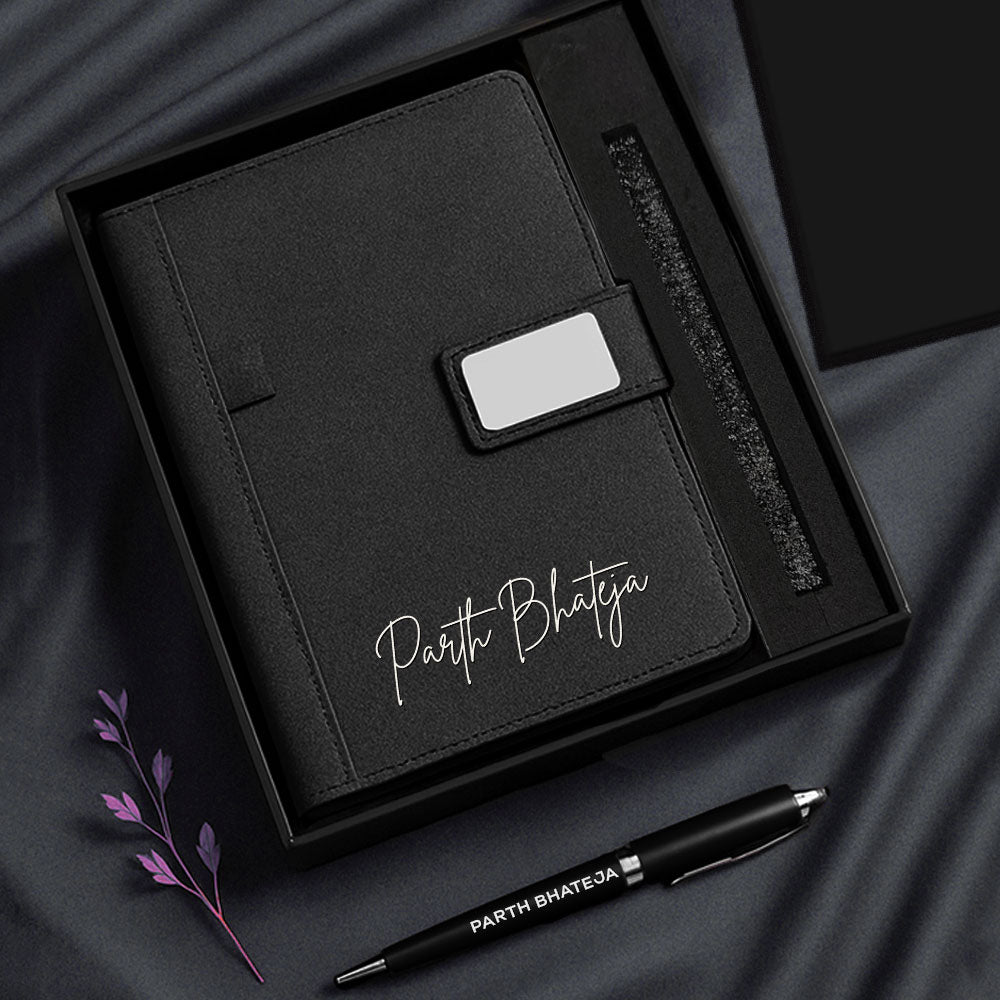 Customized Diary with Name Matching Engraved Pen | Premium Leatherette Diary with Name Black Gift Box