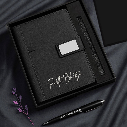 Customized Diary with Name Matching Engraved Pen | Premium Leatherette Diary with Name Black Gift Box