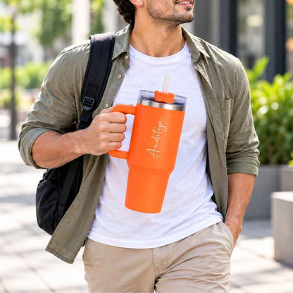 Personalized 1200ml Tumbler Large Insulated Travel Mug-Stainless Steel Vacuum Cups with Handle, Straw Lid