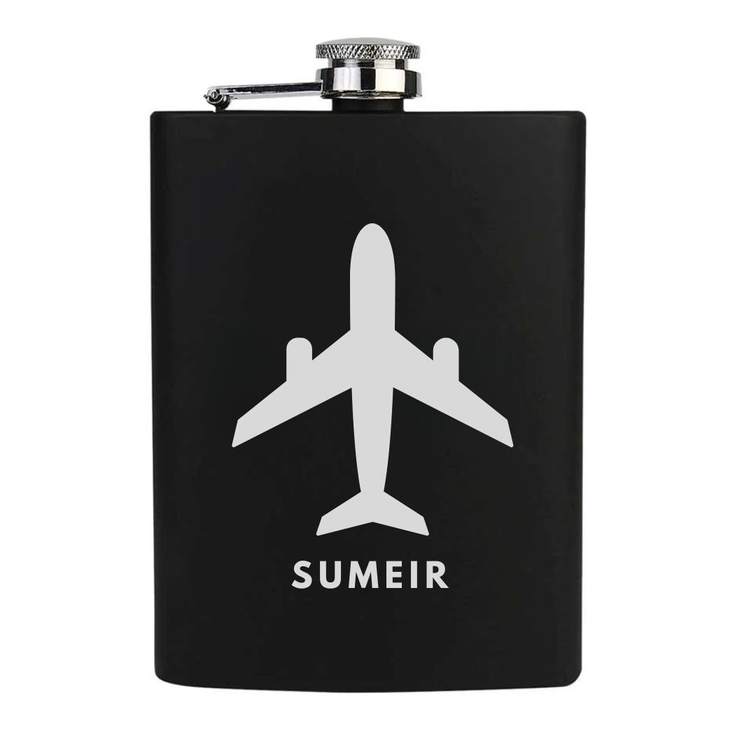 Personalized Pilot Hip Flask – Stainless Steel Flask with Airplane Engraving | Custom Gift for Aviators, Pilots & Crew