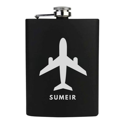 Personalized Pilot Hip Flask – Stainless Steel Flask with Airplane Engraving | Custom Gift for Aviators, Pilots & Crew