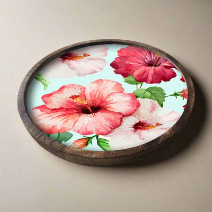 Snack Serving Platters for Croquettes, Kebabs | Round Wooden tray - Hibiscus