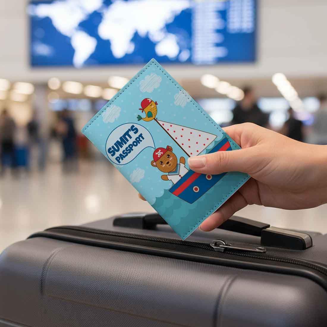 Customized Travel Document Holder  -Ship & Bear Blue