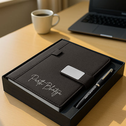 Customized Diary with Name Matching Engraved Pen | Premium Leatherette Diary with Name Black Gift Box