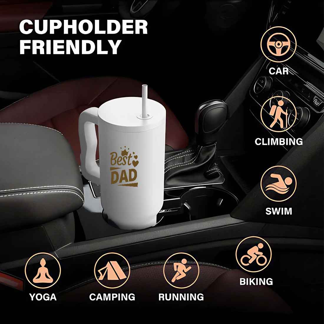 Father's Day Gift Insulated Tumbler with Lid,Straw - 1200ml Large Travel Mug for Dad