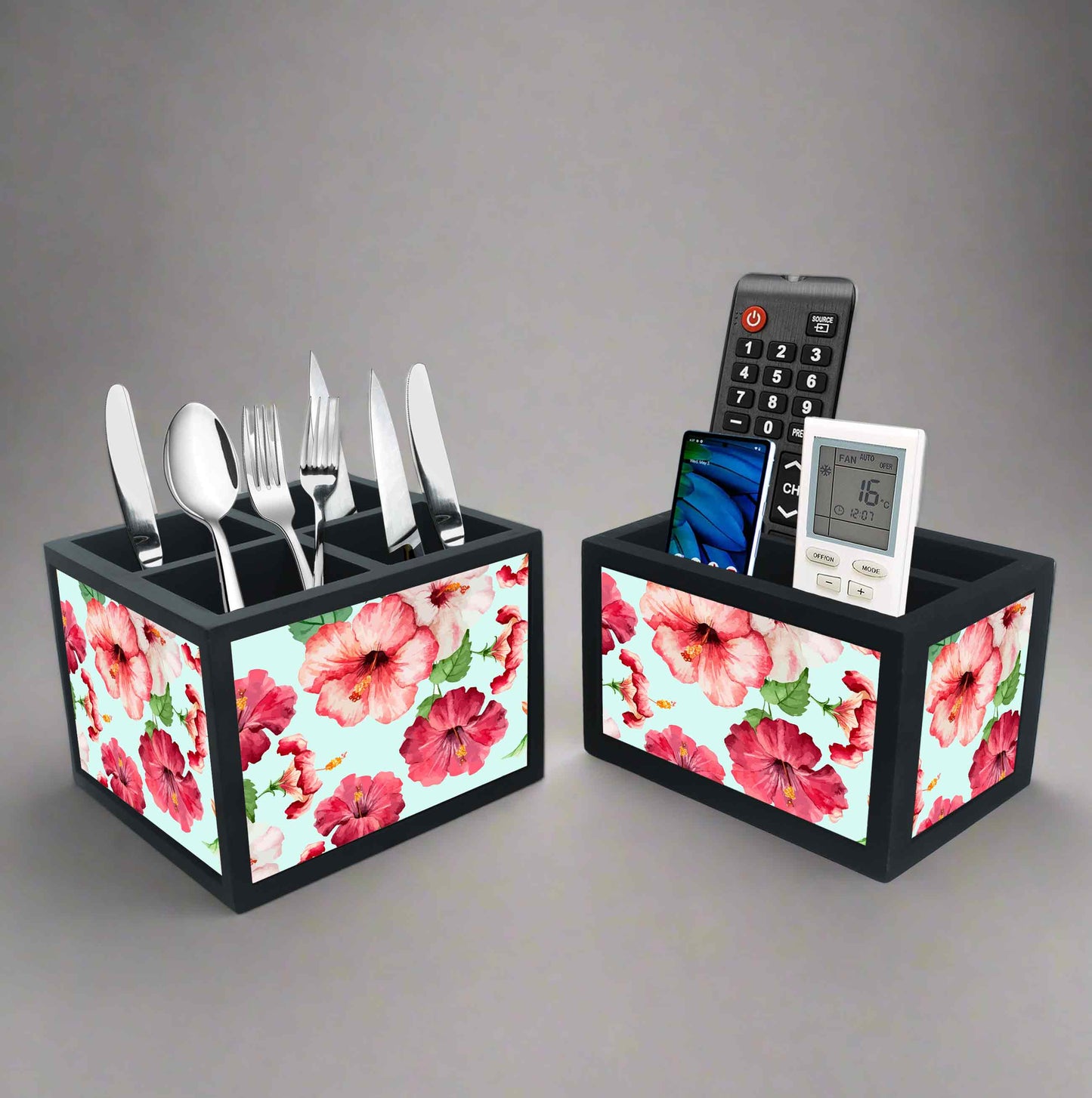 Floral Tv Remote Holder For TV / AC Remotes -  Hibiscus Flower With White Background