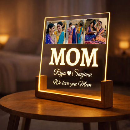 Custom Photo Lamp for Mom – LED Acrylic Desk Wooden Base Gift for Mother’s Day, Birthday Gift for Mom